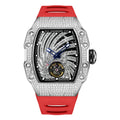 Men's Luxury Stainless Steel Square Rubber Mechanical Watch Automatic Movement Waterproof Outdoor Sports Hollowed Glass Dial