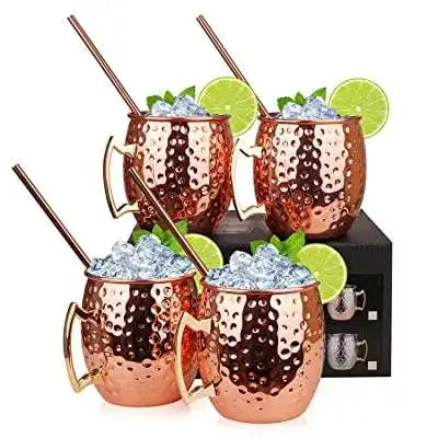 Moscow Mule Copper Mug Stainless Steel Engraved Hammered Cups Sublimation Copper Plated for Beer Drinking Metal Crafts Product