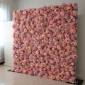 Customized pink Rose Artificial Flower Wall Decoration  WG240093-2 Event Ceremony 8x8ft Roll up pink 3d Wall Flower Backdrop