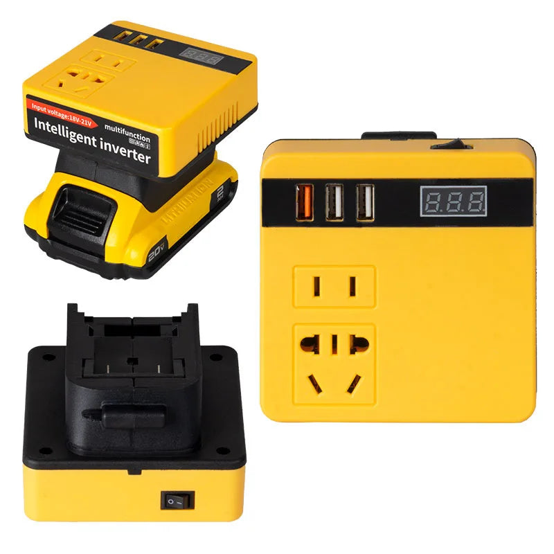 18V Power Tools Rechargeable Lithium Battery Inverter 21V Convert to AC220V/DC5V/12V Portable Outdoor Operation DC-AV Converter