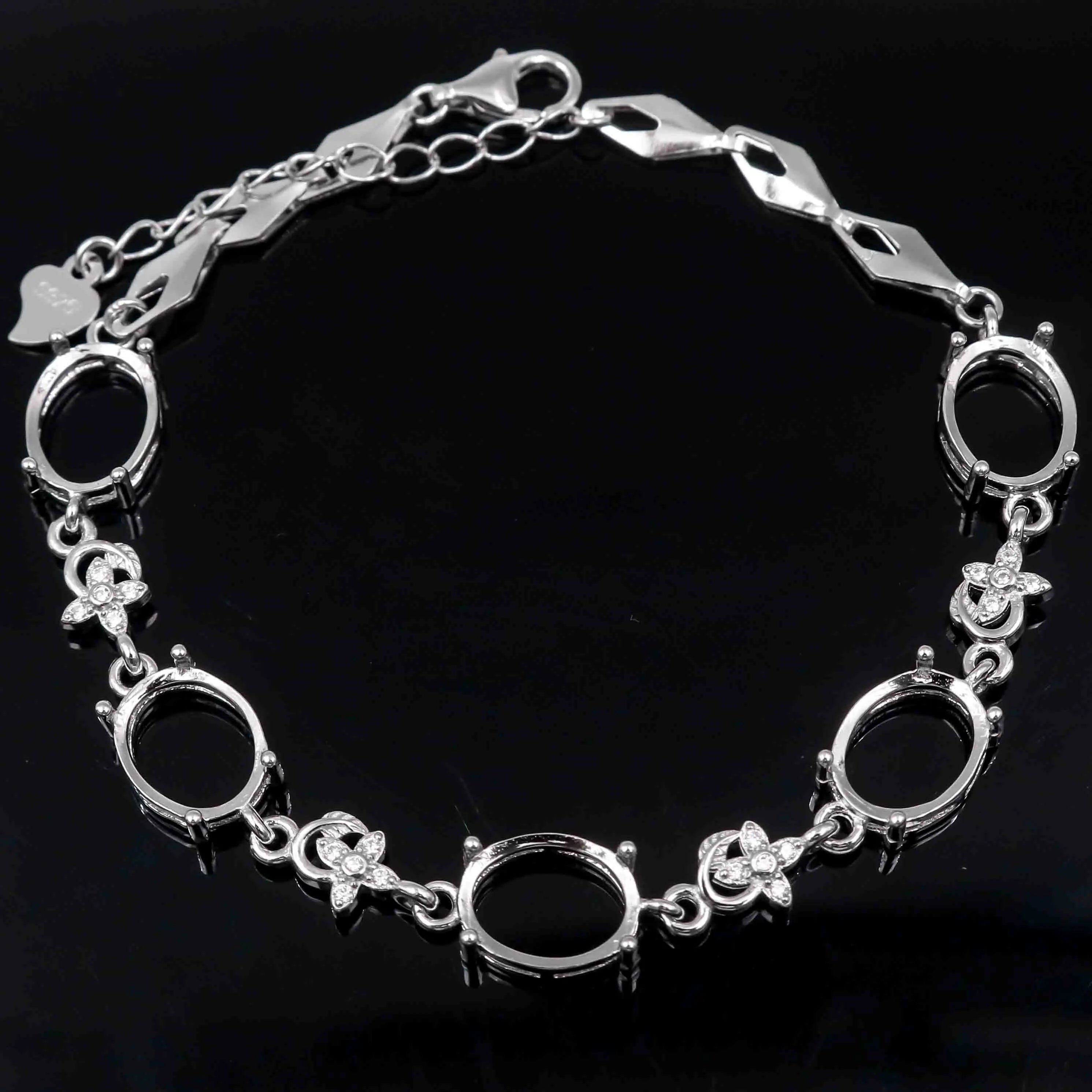 Sterling Silver 8*10mm Semi Mount Bracelet Blank Empty Support Mountain Setting S925 Base Holder Without Stone for DIY Inlay