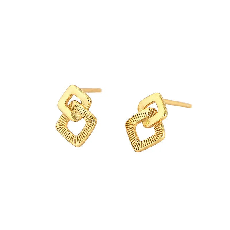 Fashion 925 Sterling Silver Chic square Plain Stud Earring Jewelry 18K Gold Plated Sterling Silver Stud Earrings for Women