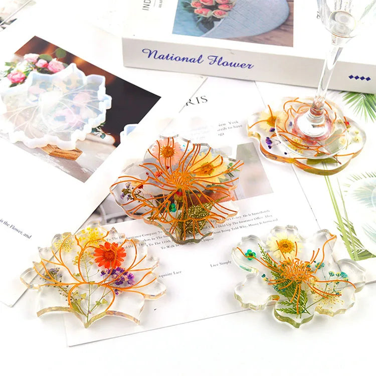 YS 4 Style Flower Shape Coaster Mold De Resin Fruit Cup Resin Mold Tea Coffee Mat Casting Resin Molds for Kit Craft Tools