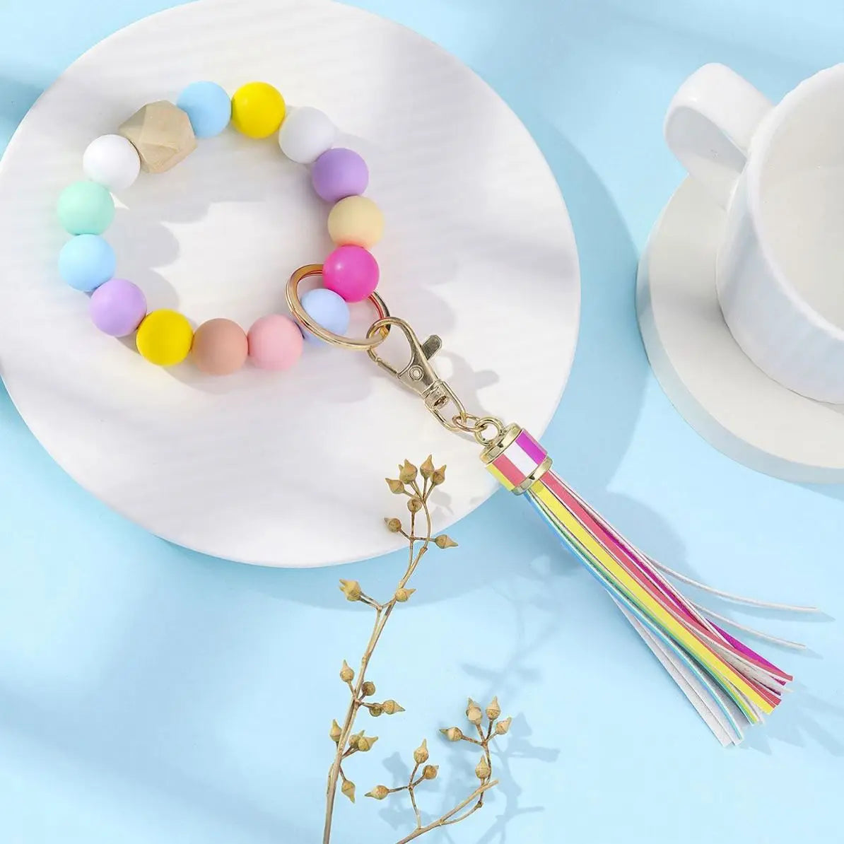 Random Colorful Silicone Keychain Wristlet Beads Color Silicone Bracelet Keychain Bangle Bag Car Decoration Pendant Wrist Straps