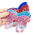 Wholesale Sequin Side Bow Pink Glitter Appliques Iron on Bow Sequin Patches for Clothing