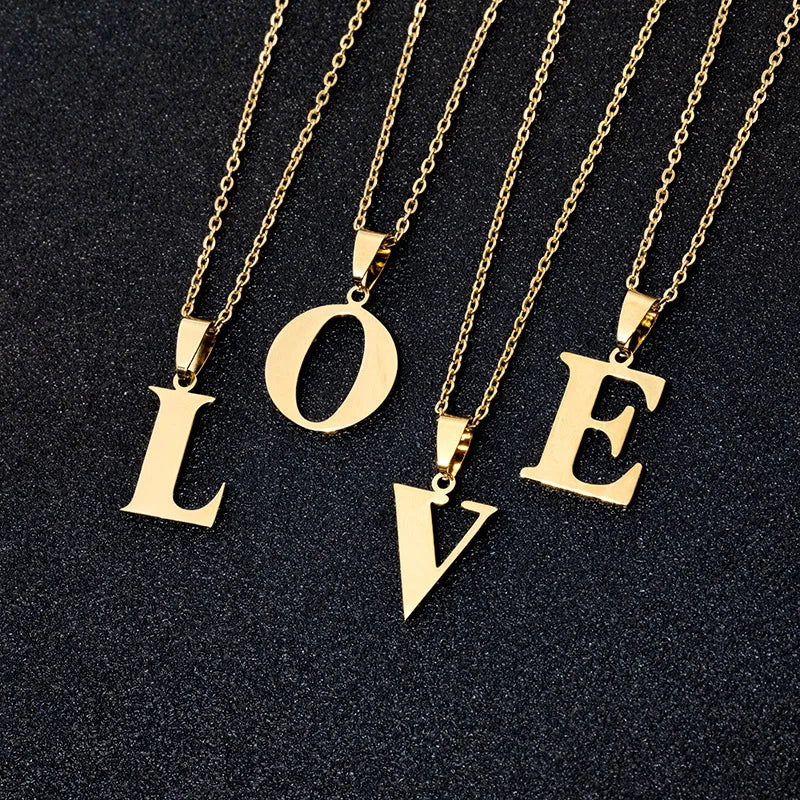 Cutting Letter Chain Wholesale Thick Stainless Steel Letter Initial Arabic Alphabet Pendant Necklace with Charm