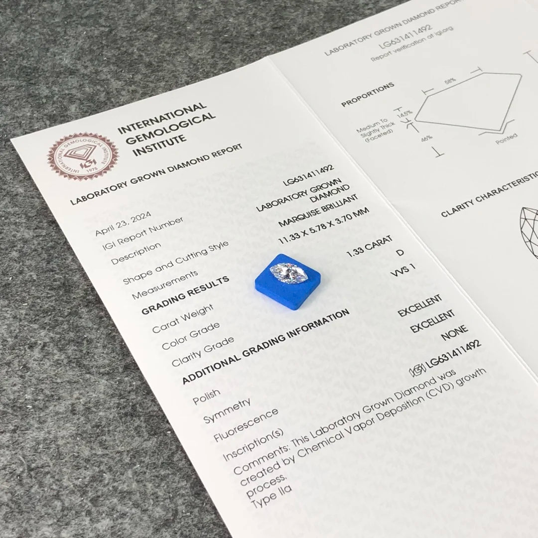IGI Certified 1.33ct  D VVS1 Wholesale Lab Created Diamond Marquise Cut Lab Grown Diamond