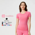 Xsunwing Woman Run Tee Crew Neck Jacquard Seamless Stretch Slim Sports Workout Tops Yoga Running Short Sleeves T Shirts WDQ2067