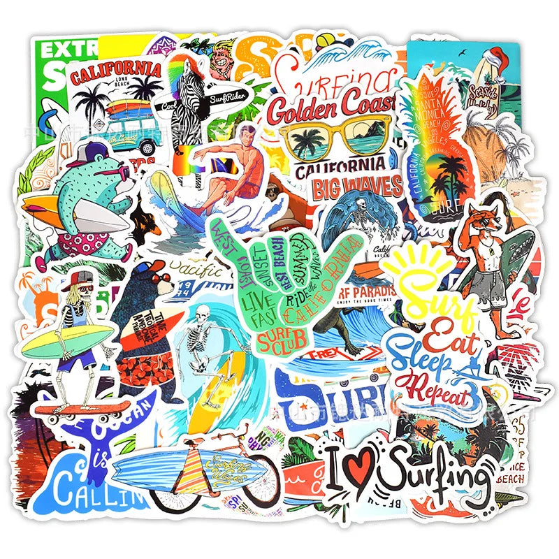 50Pcs VSCO Fresh Summer Beach Graffiti Stickers for Laptop Refrigerator Car Sea Surfing Sticker