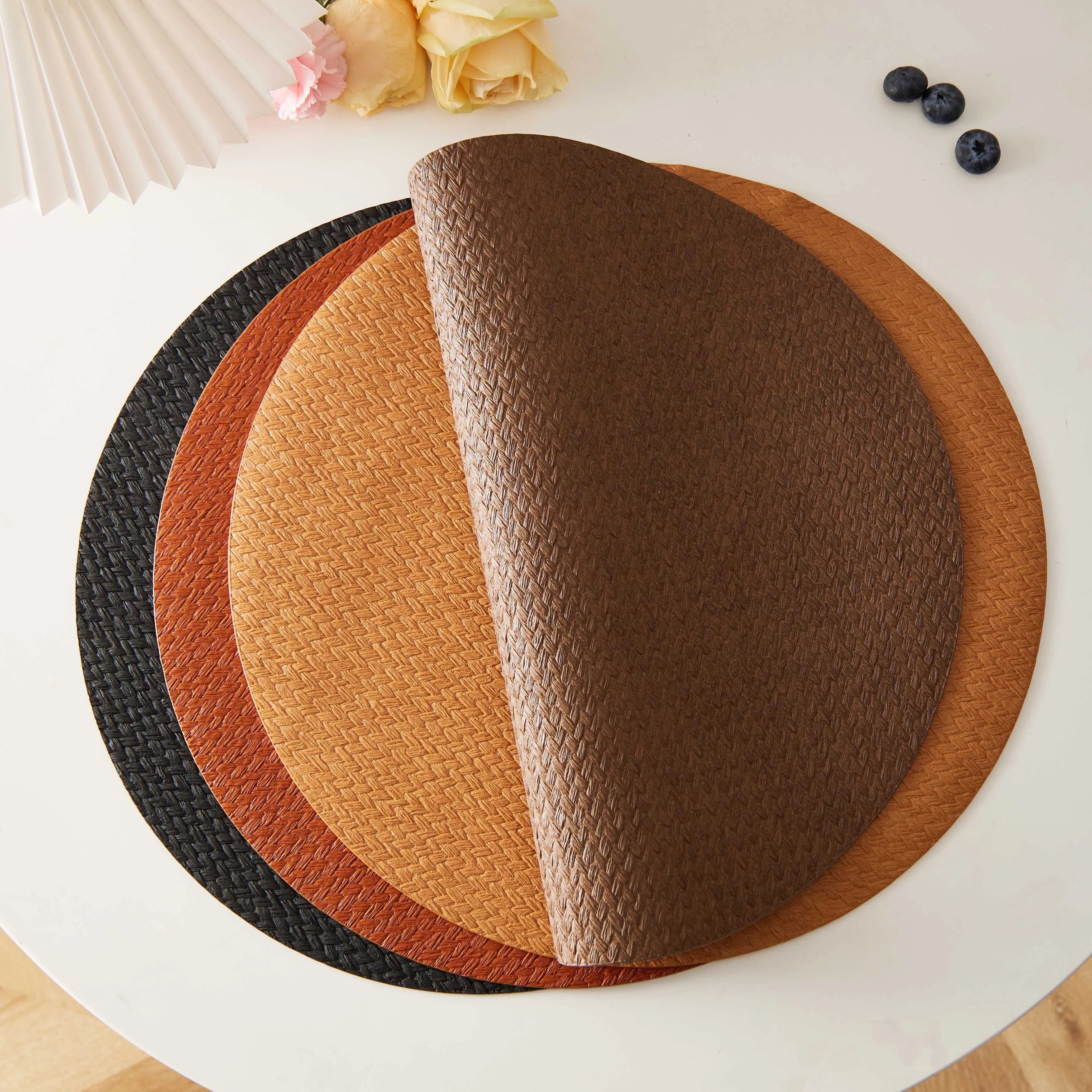Washable Durable European Style Harvest Festival Luxury PVC Leather Placemats Heat-Resistant Non-Slip Kitchen and Desk Mats