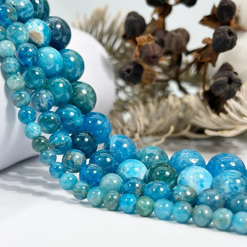 Natural Blue Apatite Gemstone Loose Beads for Necklace Bracelet Earrings Making 15.5 Inches Each Strand