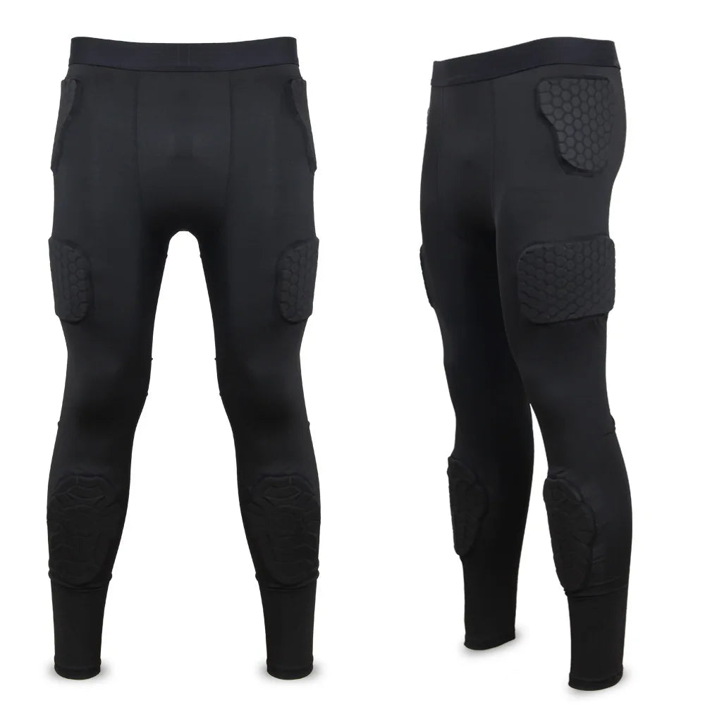 Mens Padded Compression Pants Athletic Leggings Protective Tight With 7 Pad Protector