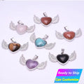 Natural Carved Gemstone Healing Stone Mix Crystal Necklace for Women With Custom Wholesale Bulk Angel Heart Wings Pendant