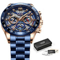 LIGE LG8944 Skeleton Fashion Men's Wrist Watch 44mm Waterproof Alloy Case Luminous Hollow Business Quartz Designer Brand