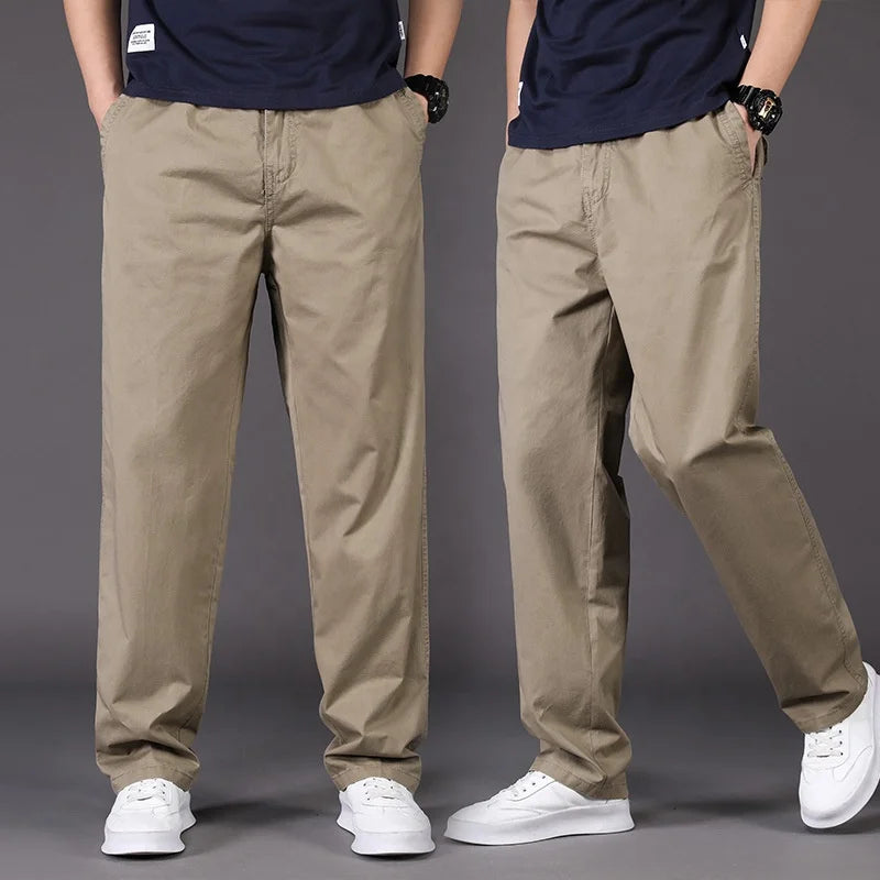 Plus Size Mens Cotton Hiking Pants Big and Tall Loose Fit Work Trousers Oversized 5 Pocket Cargo Pants