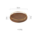 Light Luxury Round Wooden Serving Tray Household Storage Tray Beauty Salon Coffee Tea Cup Dish with Gold Handles