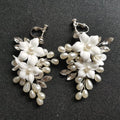 SLBRIDAL Handmade Rhinestones Crystals Pearl Ceram Flower Bridal Dangle Earring Wedding Chandelier Earring Fashion Women Jewelry