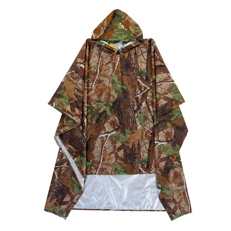 3 in 1 Hiking Poncho Rain Coat Backpack Waterproof Tarp with Hood Hunting Poncho Outdoor Camping Tent Mat Awning Shelter