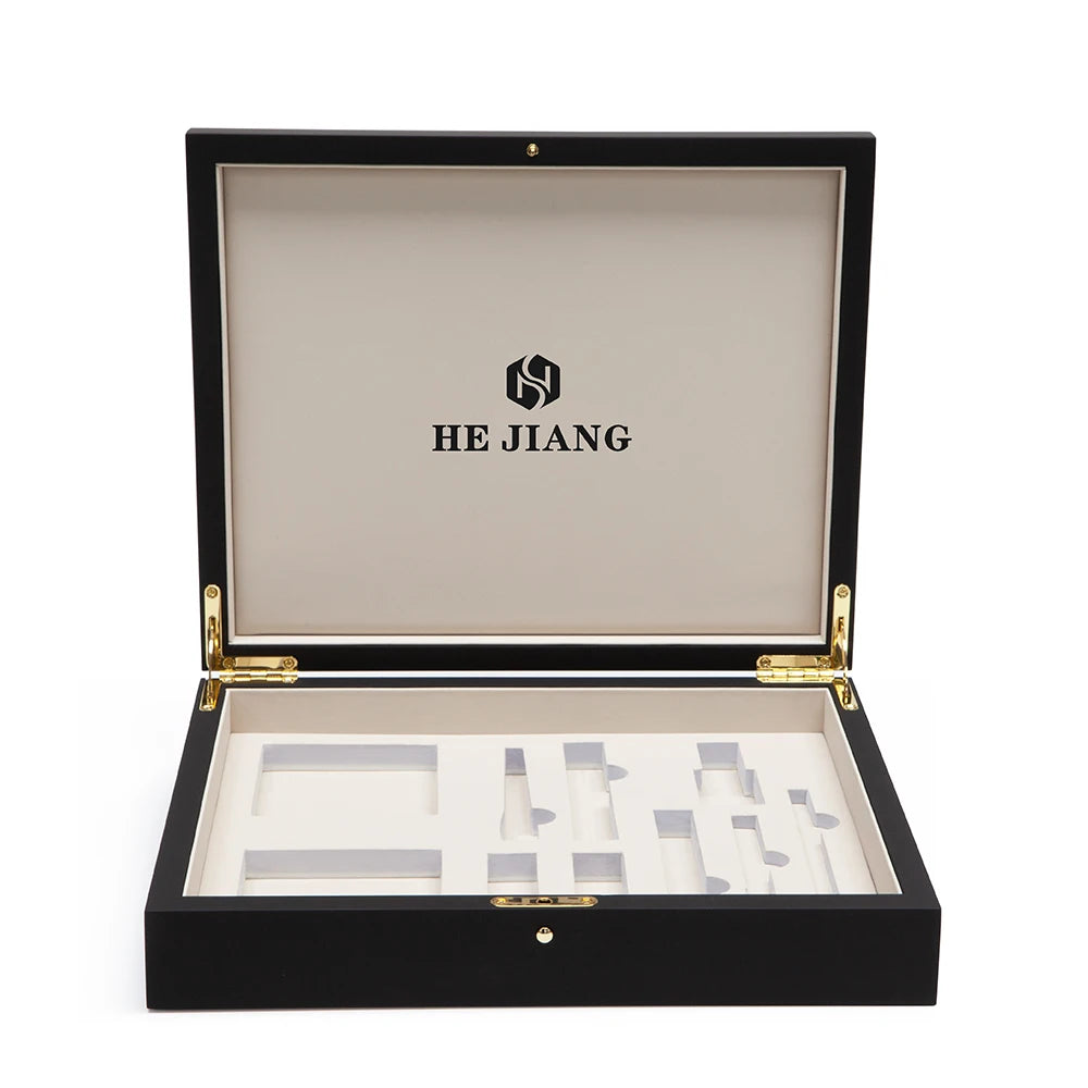 Multi Function MDF Flat Lacquer Velvet Inner Leather Outside Big Large Capacity Wooden Personal Care Cosmetic Storage Box case