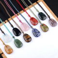 25x35mm Natural Crystal Agate Stone Trapezoidal Strand Pendant Necklace Trendy Geometric Large Aperture Buddhism Anniversary