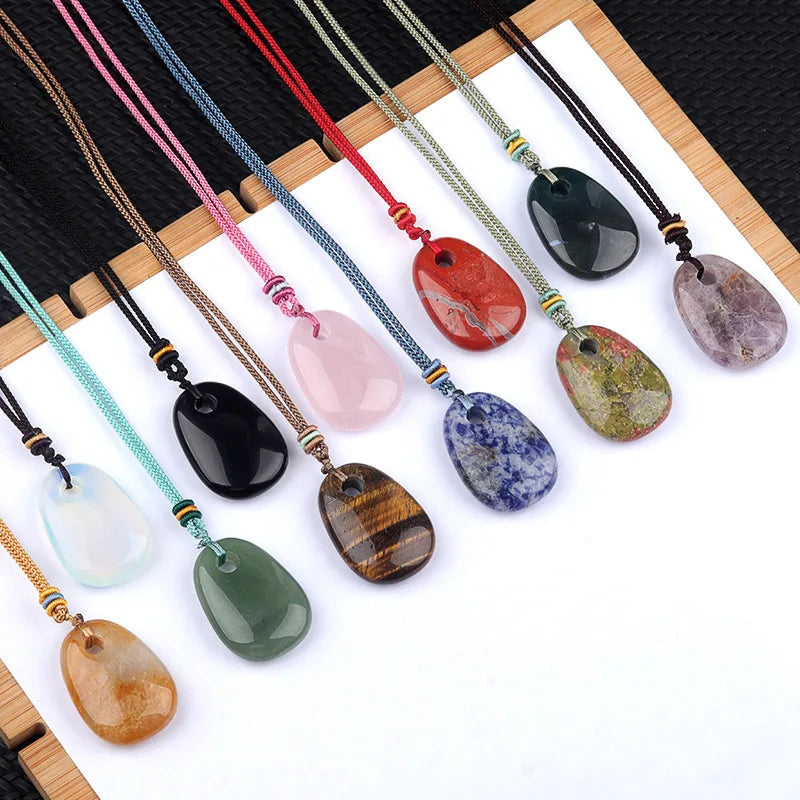 25x35mm Natural Crystal Agate Stone Trapezoidal Strand Pendant Necklace Trendy Geometric Large Aperture Buddhism Anniversary
