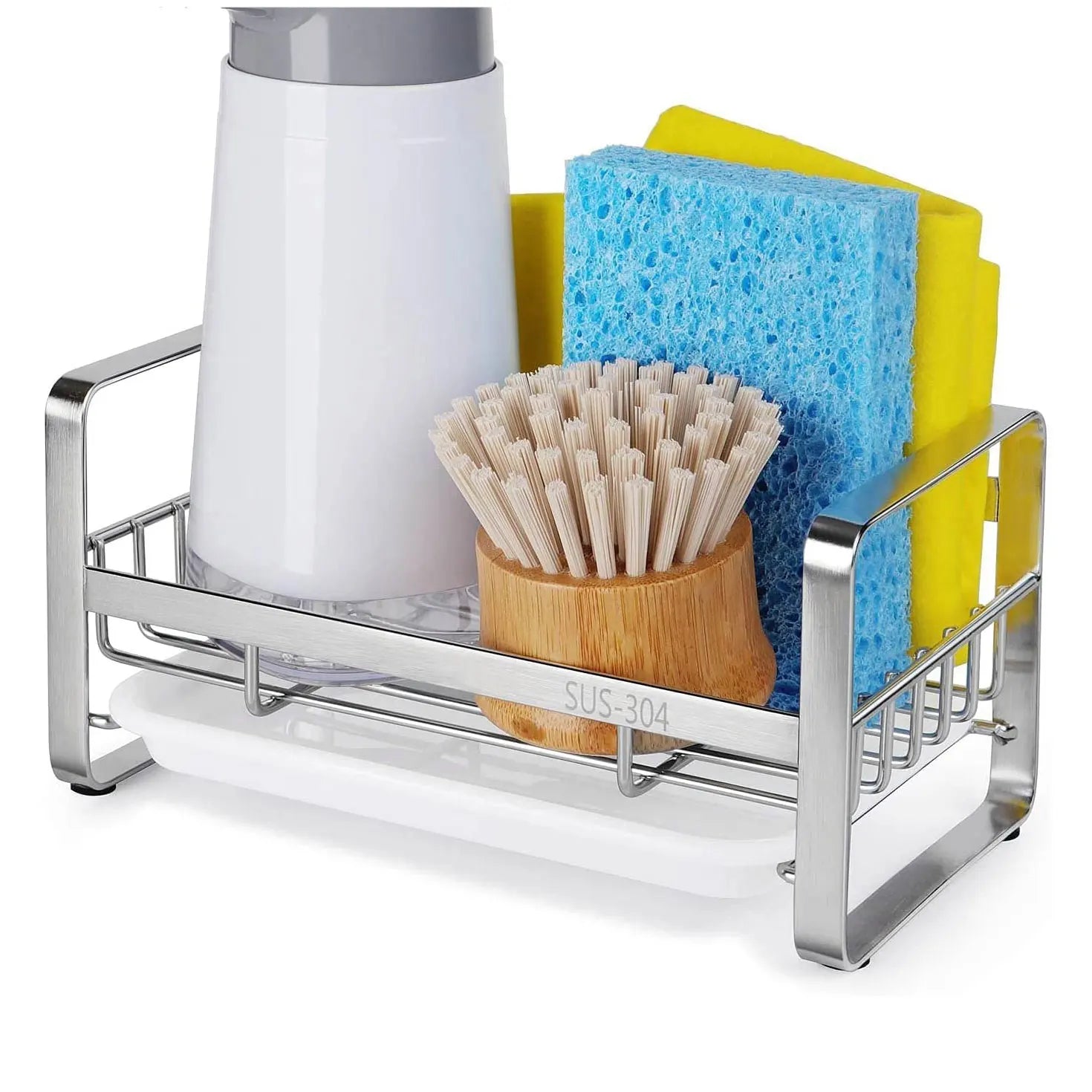Sink Organizer Sundries Storage Shelf Drain Rack Sink Caddy Countertop Wall-mounted Soap Dish Dispenser Sponge Holder With Tray