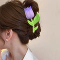 Hot Selling Frosted Simulation Tulip Hair Claw Clips New Style Plastic Flower Hair Claws for Women and Girls Factory Wholesale