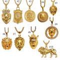 10 Styles Hiphops Animal Lion Jewelry PVD Gold Punk Rock Men Lion Head Necklace Stainless Steel Lion King Head Pendant Necklace