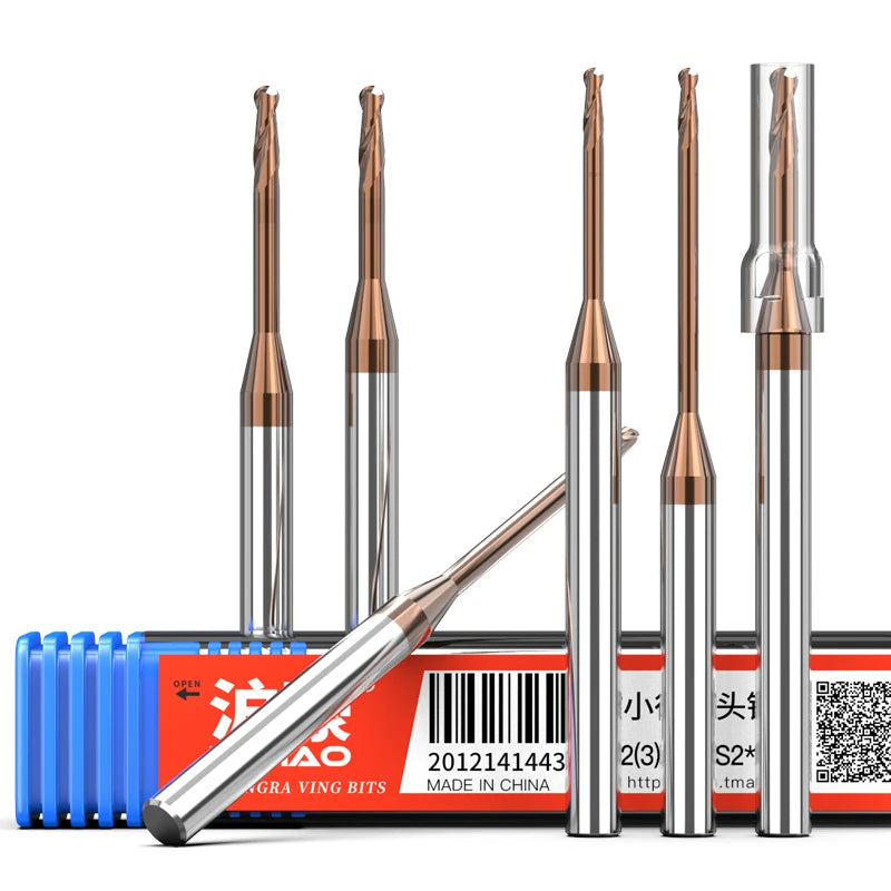 HUHAO HRC 55 Ball Nose  Two Flutes Carbide Tungsten Steel End Mill TiSiN Coated Milling Cutter Cnc Aluminum Milling Cutters