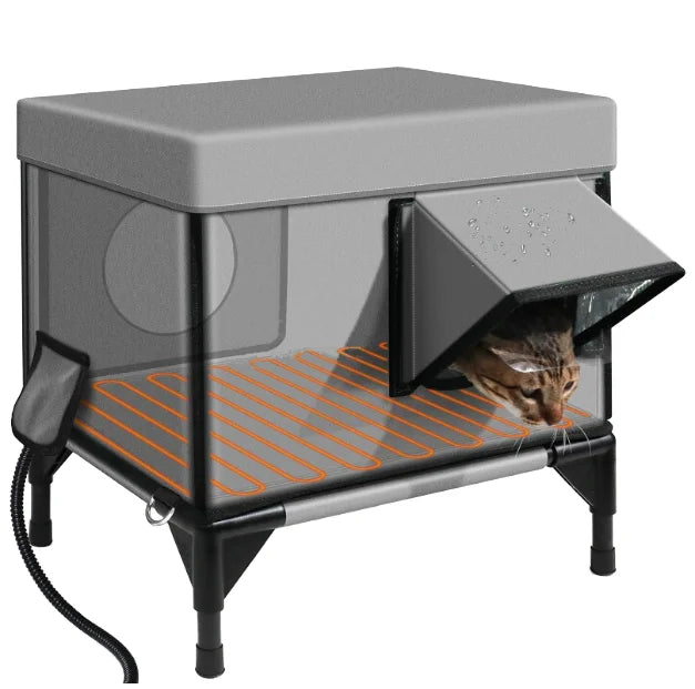 Modern Rectangle Winter Portable Cat House Heated Oxford Fabric Bed Accessory Indestructible Waterproof Outdoor Shelter Printed