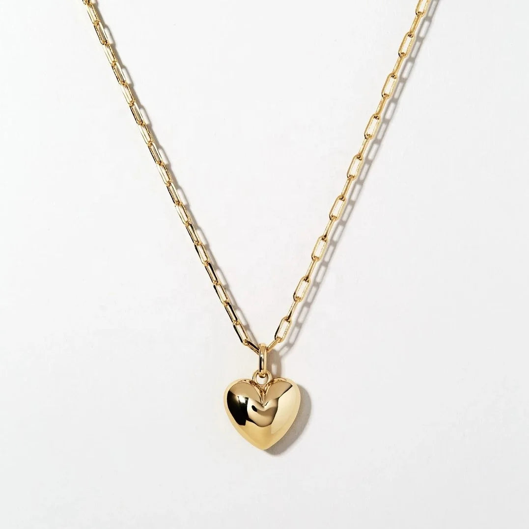 LOZRUNVE 925 Sterling Silver Gold Paperclip Chain Lovely Plain Heart Statement Necklace Wholesale