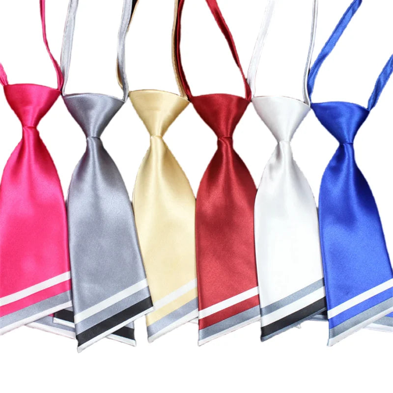 Adjustable Strap Satin Pre-Tied Bowtie for Women Shinny Striped Polyester Tie for Ladies Uniforms
