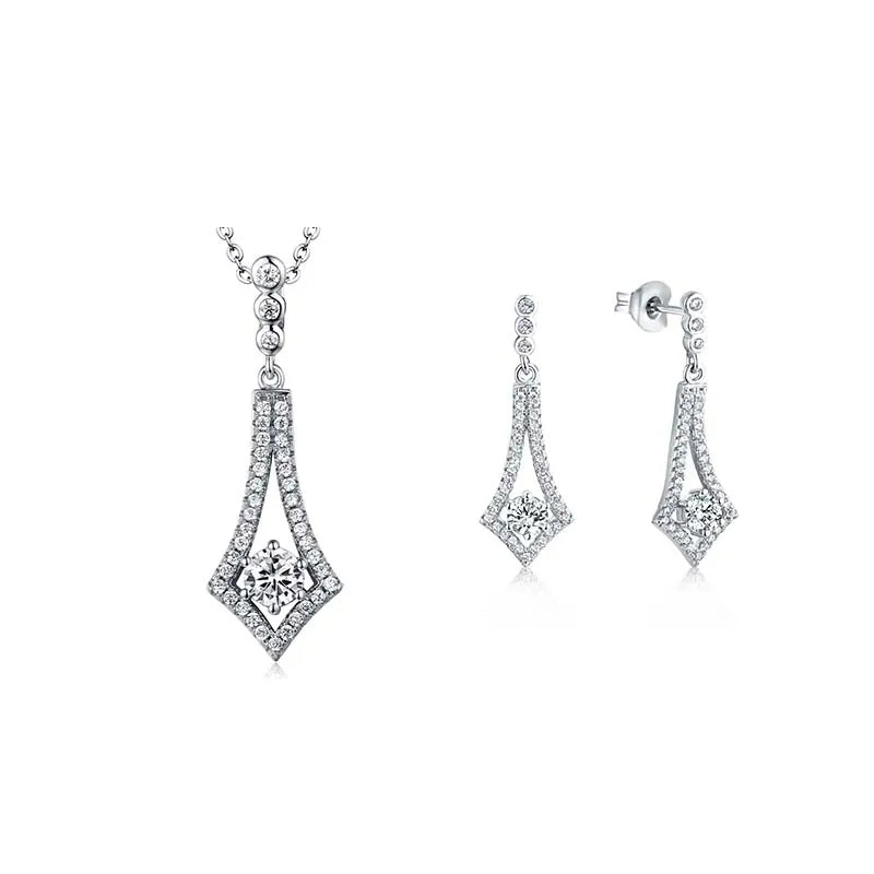 QX Custom OEM Women Luxury 925 Sterling Silver Rhomboid Earring Necklaces Fine Cubic Zirconia Jewelry Jewelry Set Woman Gift