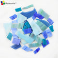 1KG Blue Mixed Color Broken Stained Glass Scraps Strips Water Resistant Room Use Irregular for Glass Mosaic Craft