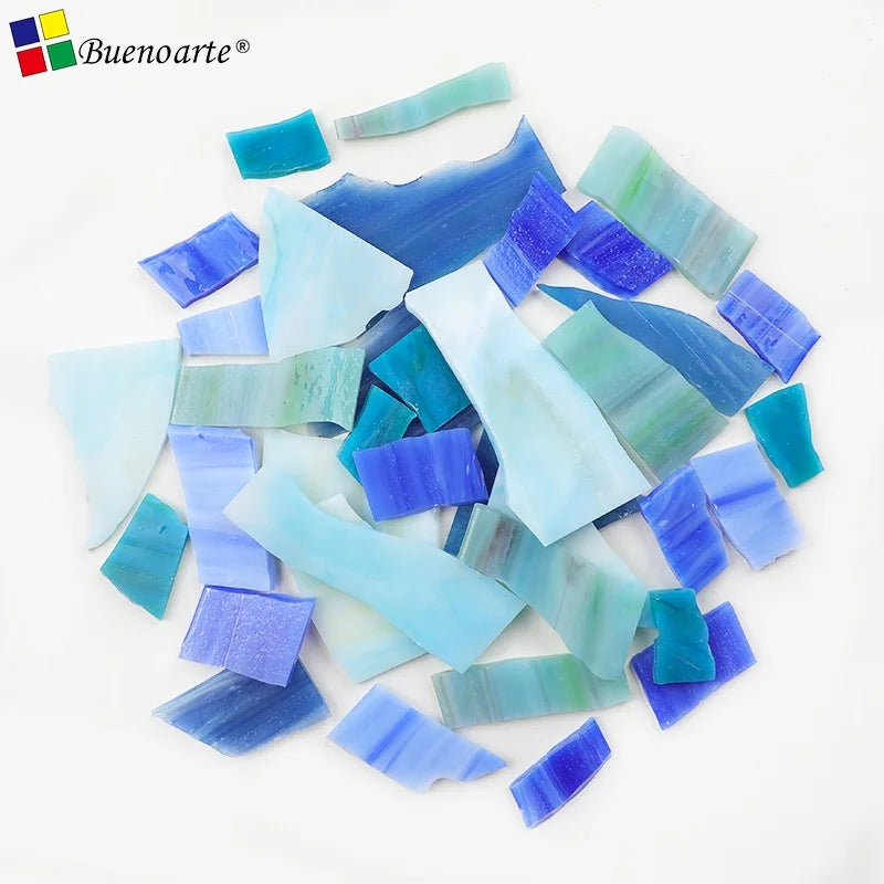 1KG Blue Mixed Color Broken Stained Glass Scraps Strips Water Resistant Room Use Irregular for Glass Mosaic Craft