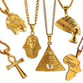 Africa Jewelry Egyptian Pyramid King Tut Necklace Stainless Steel Men Gold Egypt Queen Nefertiti Pendant Ankh Cross Necklace