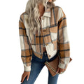 RNSHANGER Women's Fashion Plaid Small Coat Warm Short Top Autumn Winter Long Sleeve Shirt Coat Business Lady Pocket Jacket