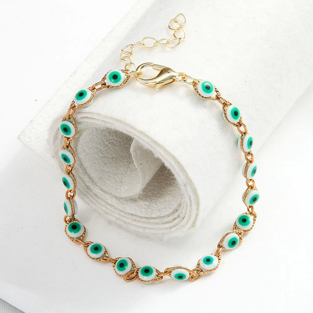New Arrival Trending Tiny Evil Green Eye  Bracelet Chain Bracelet for Women Jewelry