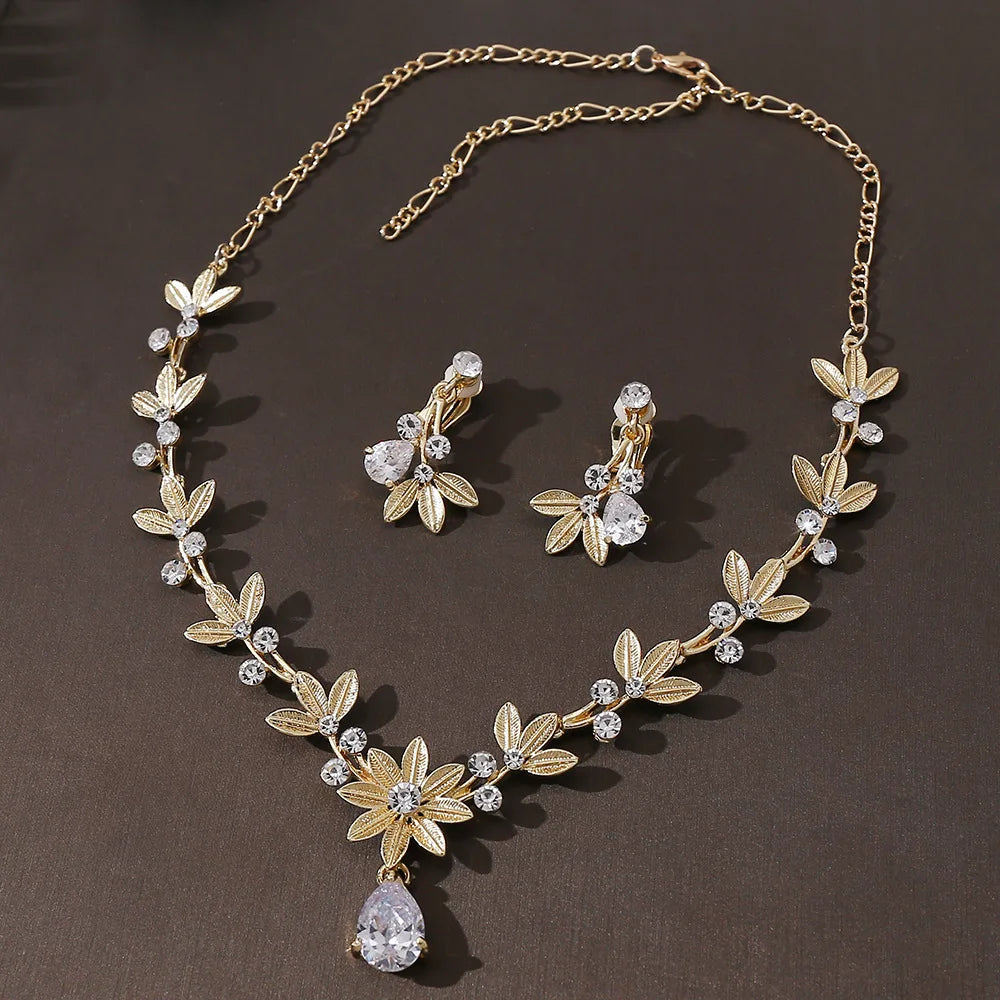 2 in 1 Fashion Bridal Flower Necklace Earring Set Women Bridal Accessories Wedding Hair Accessories