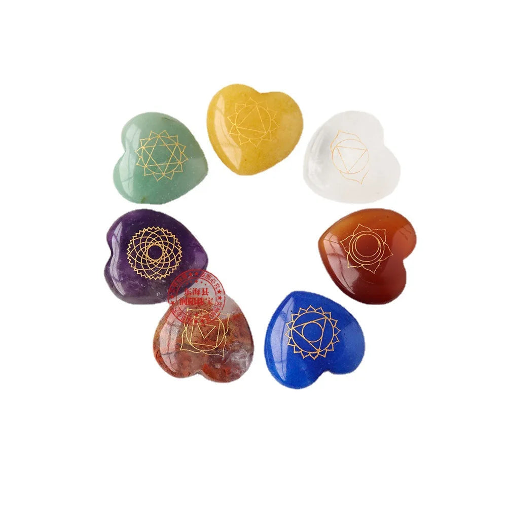 Wholesale Natural Crystal Heart Love Shape Seven Chakra Heart Set for Gift