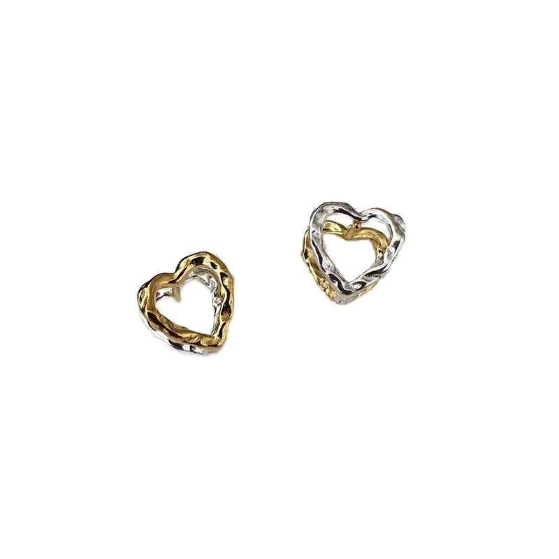 S925 Sterling Silver Korean Style Simple Fashion Ear Button Hoop Earrings with Sense Gold Silver Love Unique Stylish Design