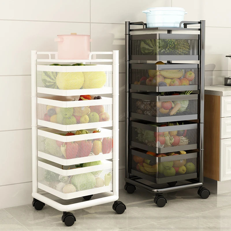 5 Tier Square Kitchen Vegetable Storage Rack Metal Vegetable and Fruit Rack Rotatable Storage Rack Hot-selling