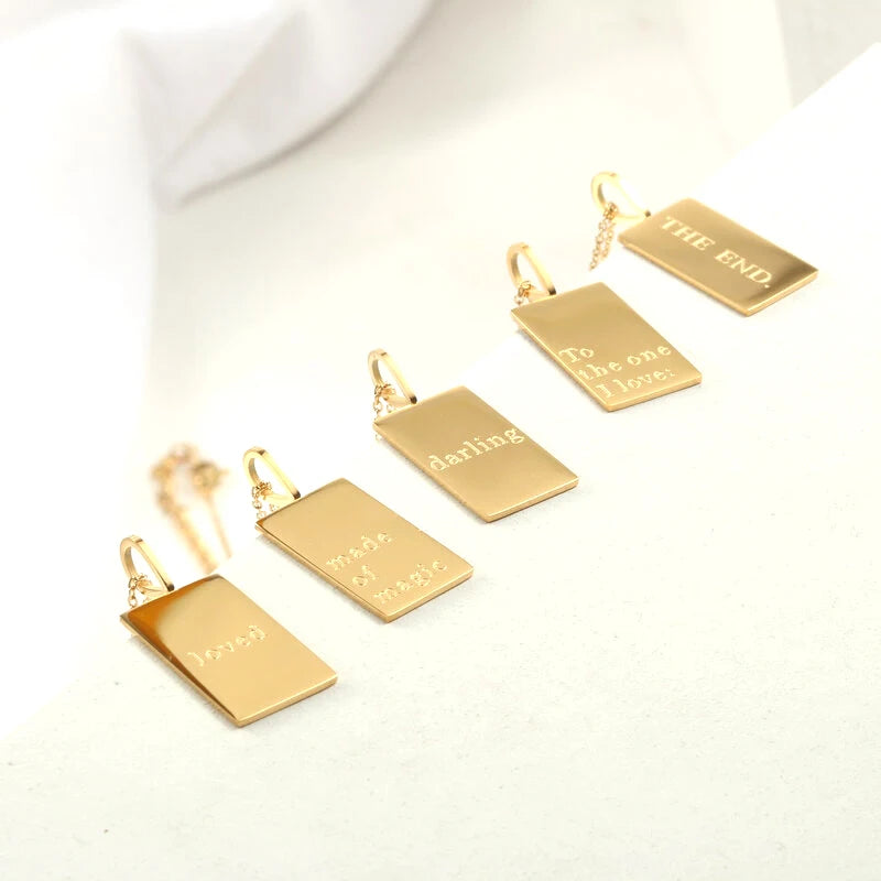 Customized Geometric Jewelry Engraved Symbols Word Quotes Message Inspired Rectangle Charm  Necklace