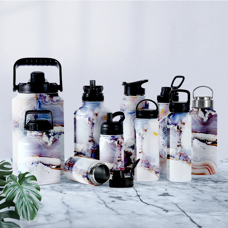 Everich  Wide Mouth Double Wall Insulated 304 Stainless Steel Sports Water Bottle with 2 or 3 Lids