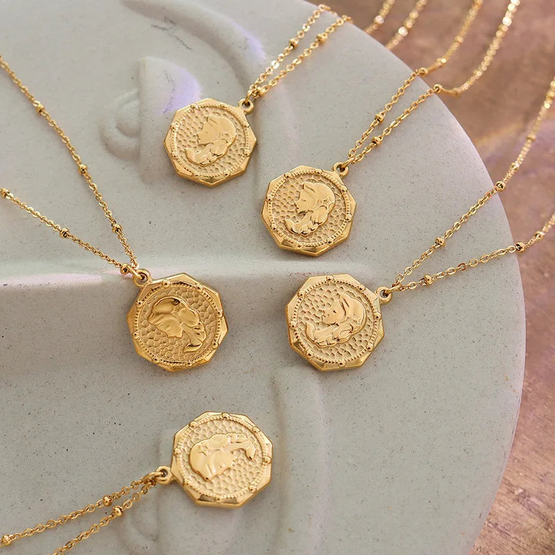 Fashion PVD Plating Stainless Steel 18K Gold Plated  Embossed Beauty Girl Pendant Necklace