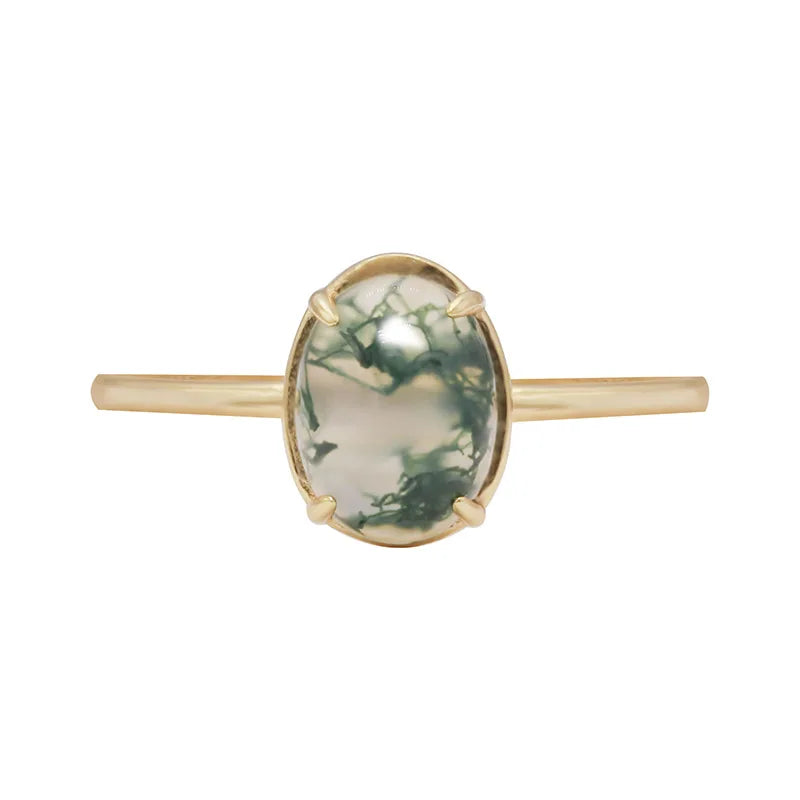 New Arrival Wholesale Beautiful Women Jewelry Oval Moss Agate Ring Wedding Promise Rings for Gift with Moissanite Engagement