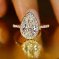 Huitan S925 Exquisite Pear Shaped Crystal Cubic Zirconia Gold Plated Rings for Women Engagement CZ Rings for 925 Sterling Silver