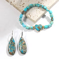 Valentine Gift to My Godmother Love Heart Multi Color Square Emperor Stone Bead Elastic Bracelet Teardrop Dangling Earring Set