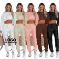 Wholesale Personal Custom Brand New Women'S Activewear Set Sweatpants and Hoodies Set Cropped Top Jogging Set