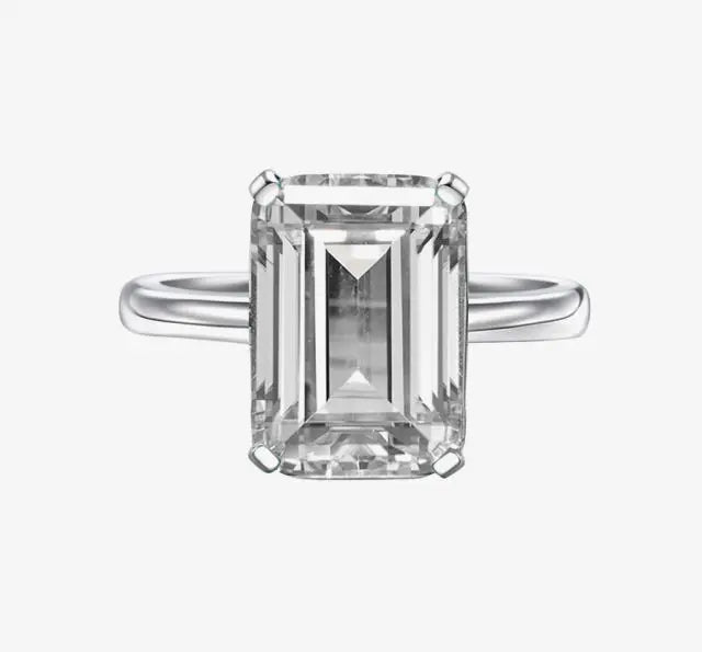 Women's Classic Square Emerald Cut Engagement Ring Cubic Zirconia Rhodium for Wedding Party Anniversary Made Sterling Silver